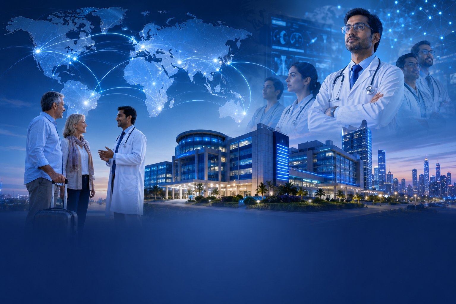Global healthcare network connecting international patients with hospitals in India through digital marketing